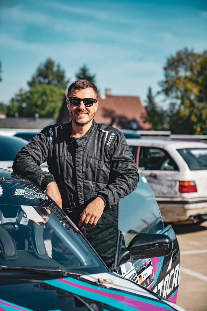 Denis Rem by the Destacar drift car in the paddock